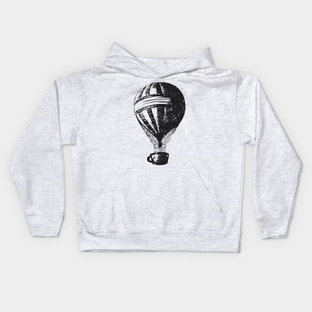 Hot Air Balloon Coffee Vintage Adventure Kids Hoodie by Foxxy Merch